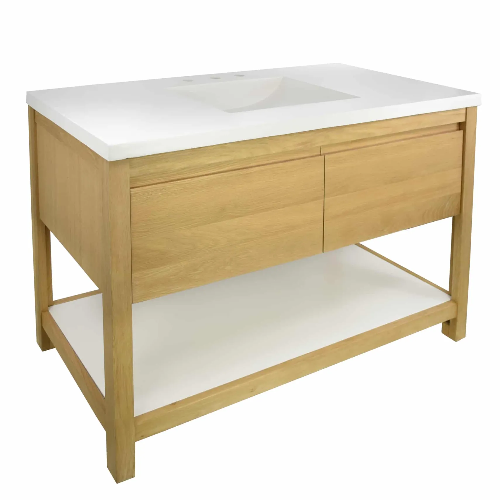Native Trails 48" Solace Vanity Base in Sunrise Oak with Palomar Vanity Top and Sink, Pearl, VNO481-P-NSVNT48-P