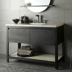 Native Trails 48" Solace Vanity Base in Midnight Oak with Palomar Vanity Top and Sink, Ash, VNO488-A-NSVNT48-A