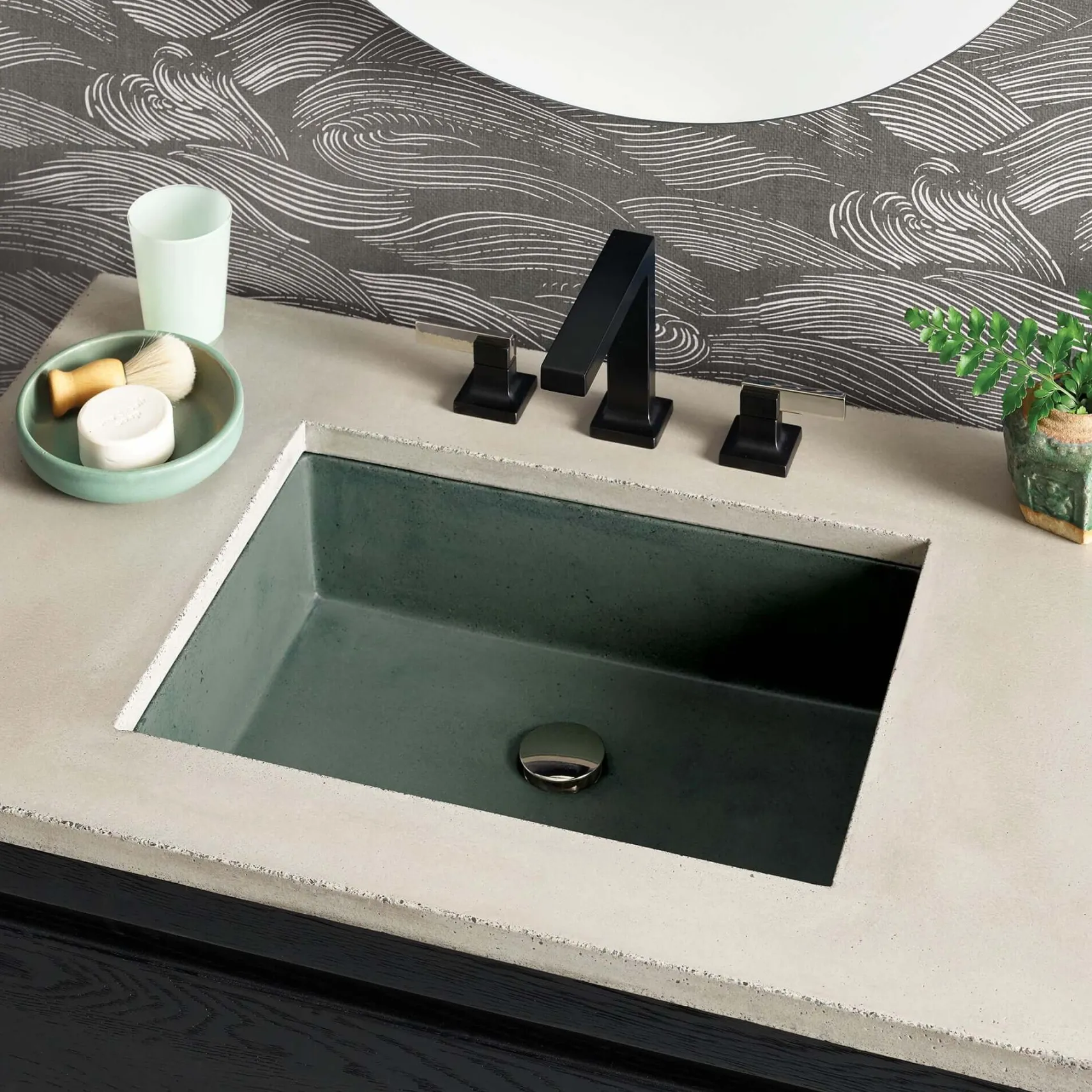 Native Trails Anacapa 21" x 15.5" Rectangle Undermount NativeStone Concrete ADA Bathroom Sink, Forest, NSL2116-F