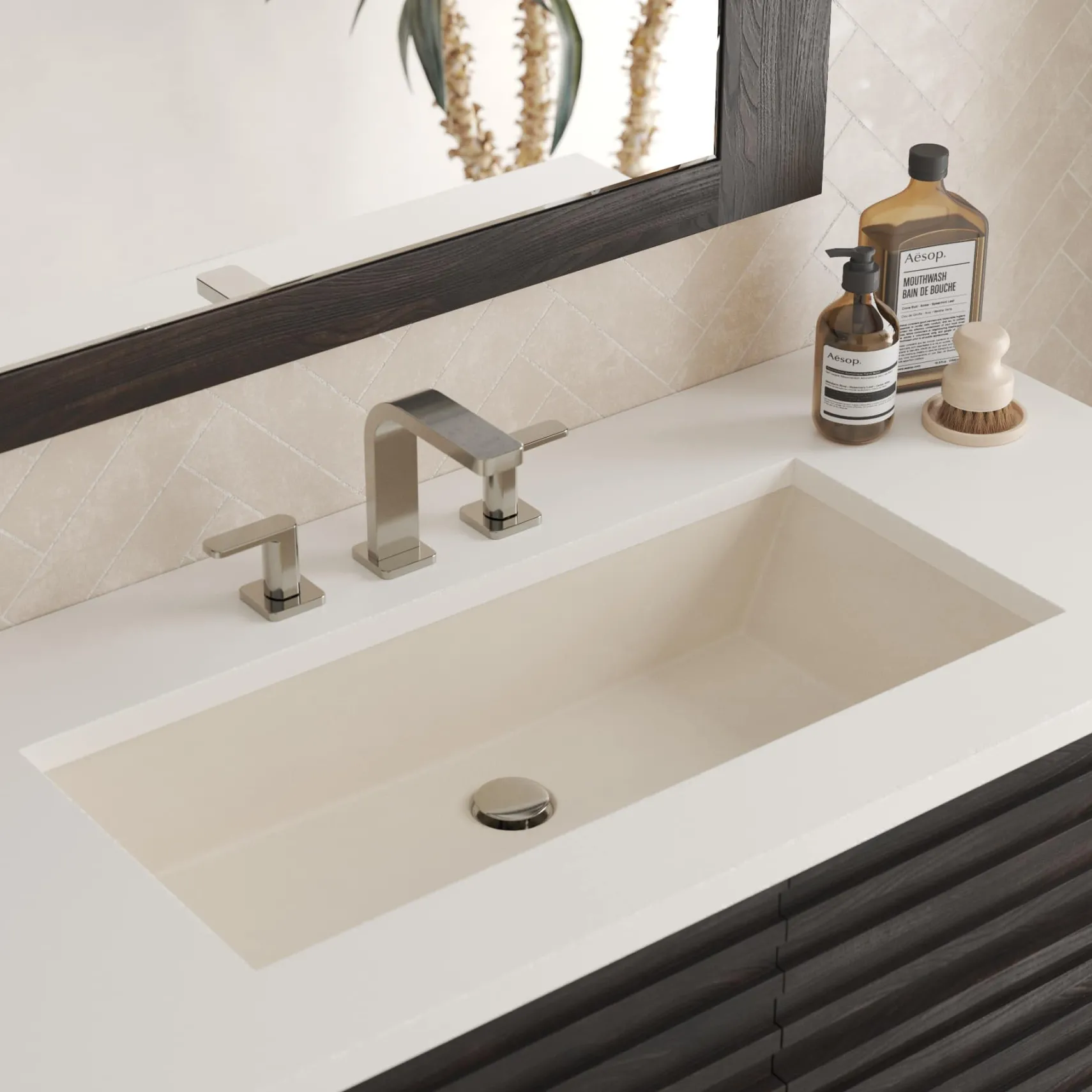 Native Trails Arcata 31" x 15" Rectangle Undermount NativeStone Concrete Bathroom Sink, Sand, NSL3115-D