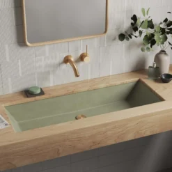 Native Trails Arcata 37" x 15" Rectangle Undermount NativeStone Concrete Bathroom Sink, Sage, NSL3715-G