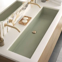 Native Trails Arcata 49" x 15" Rectangle Undermount NativeStone Concrete Bathroom Sink, Sage, NSL4915-G