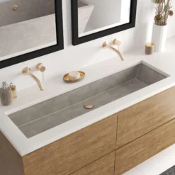 Native Trails Arcata 49" x 15" Rectangle Undermount NativeStone Concrete Bathroom Sink, Ash, NSL4915-A