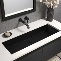 Native Trails Arcata 37" x 15" Rectangle Undermount NativeStone Concrete Bathroom Sink, Charcoal, NSL3715-C