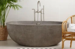 Native Trails Avalon 62" Freestanding NativeStone Concrete Bathtub in Ash, NST6236-A