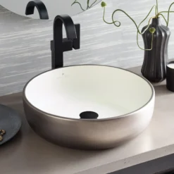 Native Trails Bliss 16" x 16" Round Vessel Fireclay Bathroom Sink, Platinum/White, PML1616-PW