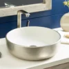 Native Trails Bliss 16" x 16" Round Vessel Fireclay Bathroom Sink, Silver/White, PML1616-SW