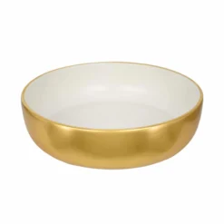 Native Trails Bliss 16" x 16" Round Vessel Fireclay Bathroom Sink, Matte Gold/White, PML1616-GW