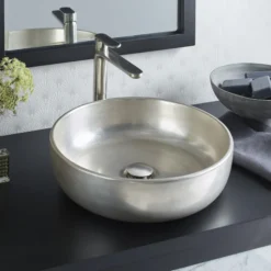 Native Trails Bliss 16" x 16" Round Vessel Fireclay Bathroom Sink, Silver, PML1616-S