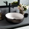 Native Trails Bliss 16" x 16" Round Vessel Fireclay Bathroom Sink, Gunmetal/White, PML1616-MW
