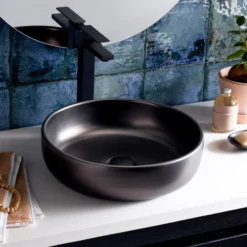 Native Trails Bliss 16" x 16" Round Vessel Fireclay Bathroom Sink, Gunmetal, PML1616-M