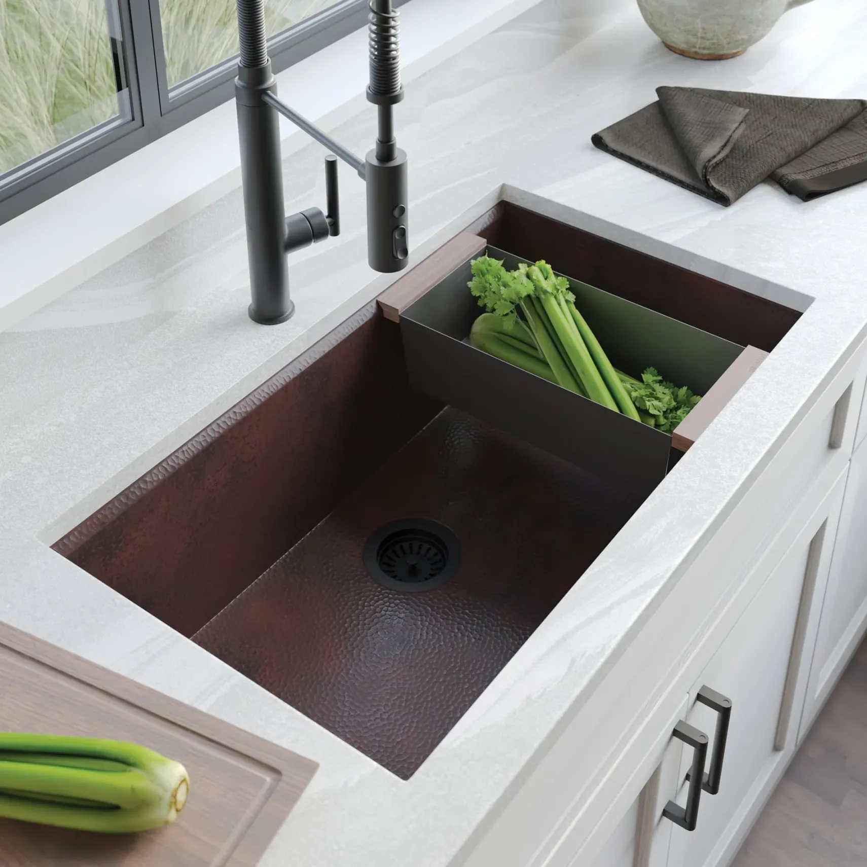 Native Trails Cocina Concierge 33" Undermount Copper Workstation Kitchen Sink, Antique Copper, CPKG272