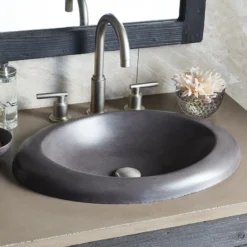 Native Trails Cuyama 21" Round NativeStone Concrete Bathroom Sink, Slate, NSL2115-S