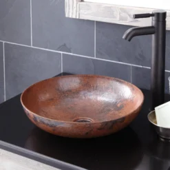 Native Trails Maestro 15" Round Copper Bathroom Sink, Tempered Copper, CPS383
