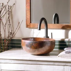 Native Trails Maestro 13" Round Copper Bathroom Sink, Tempered Copper, CPS366