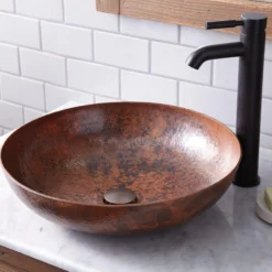 Native Trails Maestro 17" Round Copper Bathroom Sink, Tempered Copper, CPS384