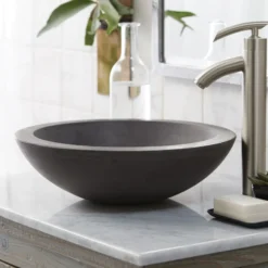 Native Trails Morro 17" Round NativeStone Concrete Bathroom Sink, Slate, NSL1705-S