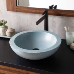 Native Trails Morro 17" Round Vessel NativeStone Concrete Bathroom Sink, Ocean, NSL1705-O