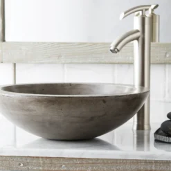 Native Trails Morro 17" Round NativeStone Concrete Bathroom Sink, Ash, NSL1705-A