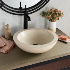 Native Trails Morro 17" Round Vessel NativeStone Concrete Bathroom Sink, Sand, NSL1705-D