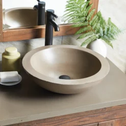 Native Trails Morro 17" Round NativeStone Concrete Bathroom Sink, Earth, NSL1705-E