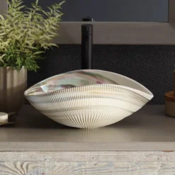 Native Trails Murano 18" Asymmetrical Shell-Shaped Glass Vessel Bathroom Sink, Abalone, MG1912-AE