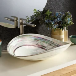 Native Trails Murano 20" Asymmetrical Rounded Curve-Shaped Glass Vessel Bathroom Sink, Abalone, MG2017-AE