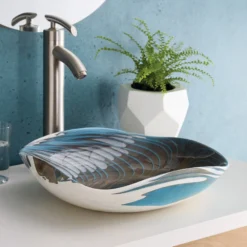 Native Trails Murano 15" Rounded-Square Glass Vessel Bathroom Sink, Shoreline, MG1515-SE