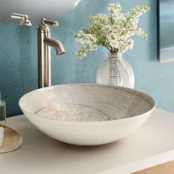 Native Trails Murano 16" Round Glass Vessel Bathroom Sink, Beachcomber, MG1717-BR
