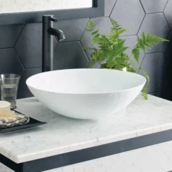 Native Trails Murano 16" Round Glass Vessel Bathroom Sink, Bianco, MG1717-BO