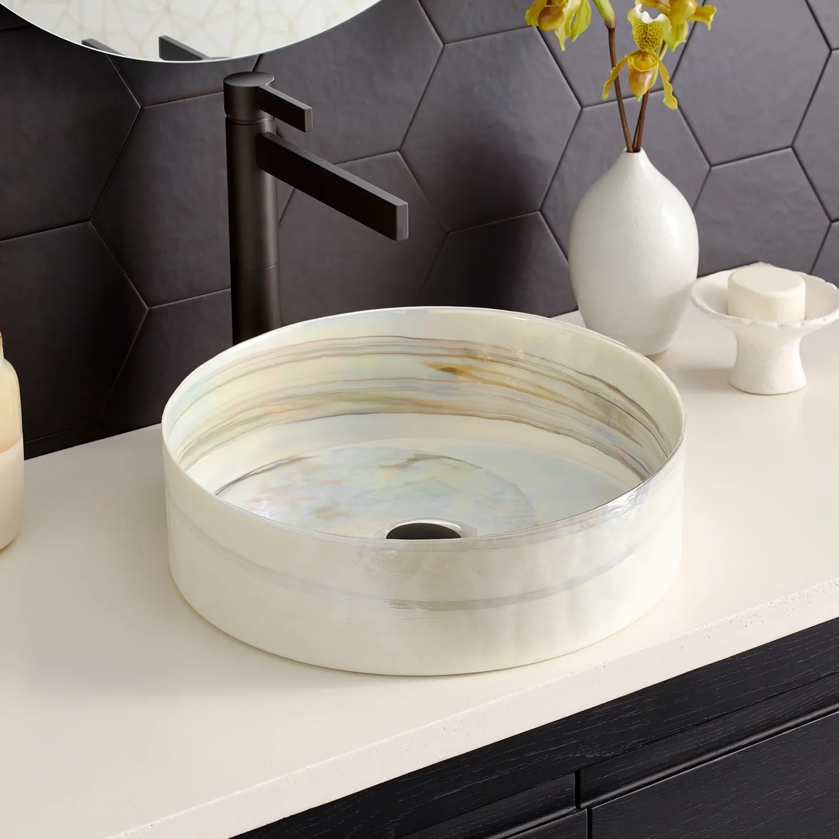 Native Trails Murano 16" Round Glass Bathroom Sink, Abalone, MG1616-AE