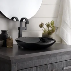 Native Trails Murano 15" Rounded-Square Glass Vessel Bathroom Sink, Abyss, MG1515-AS