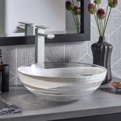 Native Trails Murano 16" Round Vessel Glass Bathroom Sink, Seaspray, MG1605-SY