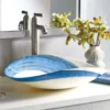 Native Trails Murano 20" x 17" Asymmetrical Rounded Curve-Shaped Vessel Glass Bathroom Sink, Marina, MG2017-MA