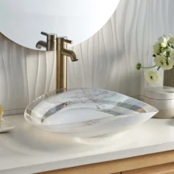 Native Trails Murano 20" x 17" Asymmetrical Rounded Curve-Shaped Vessel Glass Bathroom Sink, Seaspray, MG2017-SY