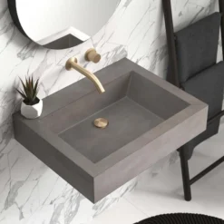 Native Trails Natoma 24" x 19" Rectangle Wall Mount NativeStone Concrete ADA Bathroom Sink, Slate, NSL2405-SX
