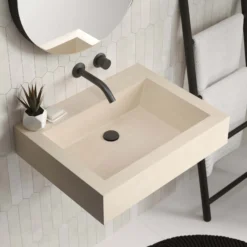Native Trails Natoma 24" x 19" Rectangle Wall Mount NativeStone Concrete ADA Bathroom Sink, Sand, NSL2405-DX