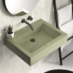 Native Trails Natoma 24" x 19" Rectangle Wall Mount NativeStone Concrete ADA Bathroom Sink, Sage, NSL2405-GX