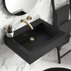 Native Trails Natoma 24" x 19" Rectangle Wall Mount NativeStone Concrete ADA Bathroom Sink, Charcoal, NSL2405-CX