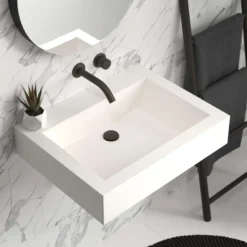 Native Trails Natoma 24" x 19" Rectangle Wall Mount NativeStone Concrete ADA Bathroom Sink, Pearl, NSL2405-PX