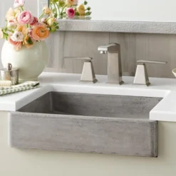 Native Trails Nipomo 20" Rectangle NativeStone Concrete Farmhouse Bathroom Sink, Ash, NSL1915-A