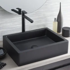 Native Trails Nipomo 19.5" x 15" Rectangle NativeStone Concrete ADA Farmhouse Bathroom Sink, Charcoal, NSL1915-C