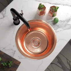 Native Trails Redondo Chico 15" Round Copper Bar/Prep Sink, Polished Copper, 16 Gauge, CPS460