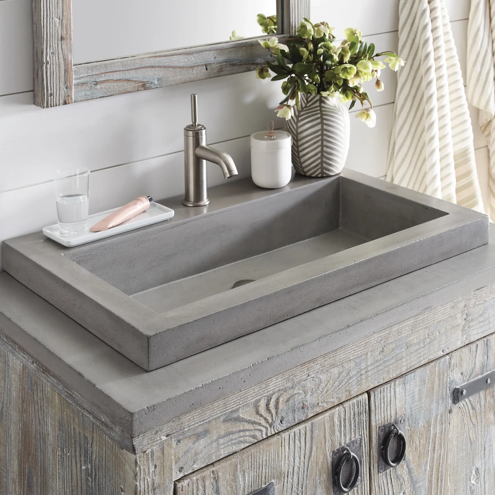 Native Trails Trough 30" Rectangle NativeStone Concrete Bathroom Sink, No Faucet Hole, Ash, NSL3019-AX