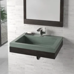 Native Trails Trough 24" Rectangular Drop-In NativeStone Concrete Bathroom Sink, Forest, NSL2419-F