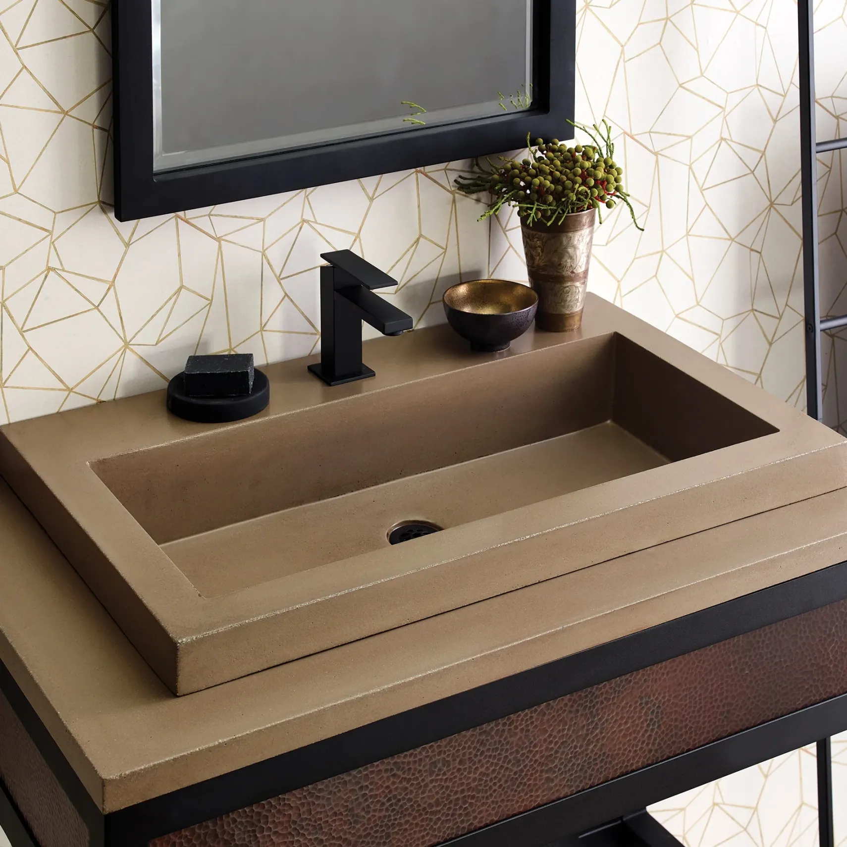 Native Trails Trough 30" Rectangle NativeStone Concrete Bathroom Sink, 1 Faucet Hole, Earth, NSL3019-E