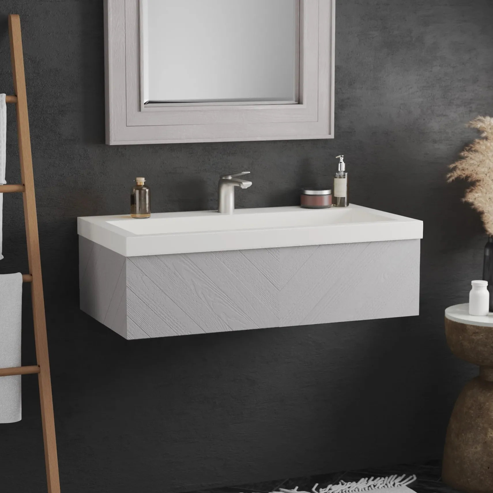 Native Trails Trough 36" Rectangle NativeStone Concrete Bathroom Sink, 1 Faucet Hole, Pearl, NSL3619-P