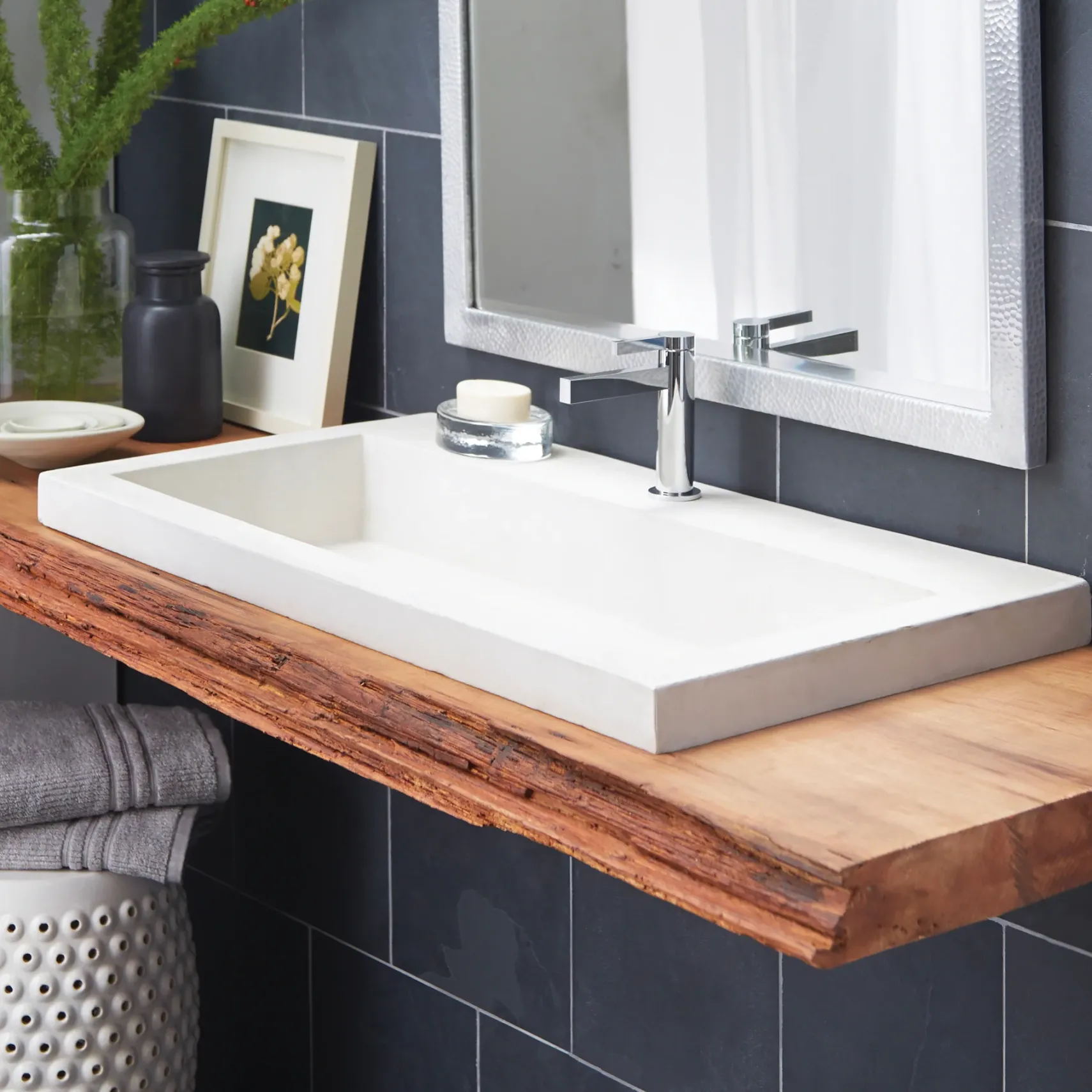 Native Trails Trough 36" Rectangle NativeStone Concrete Bathroom Sink, 1 Faucet Hole, Pearl, NSL3619-P