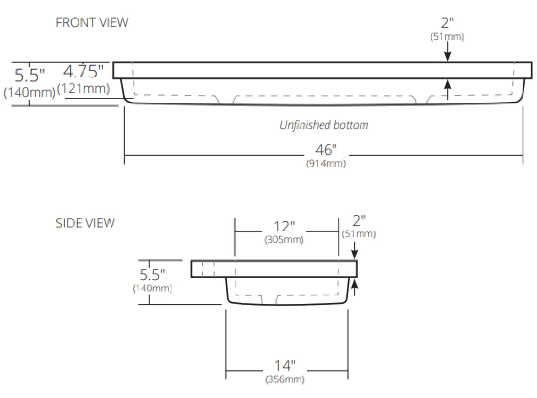 Native Trails Trough 48" Rectangle NativeStone Concrete Bathroom Sink, 2 Faucet Holes, Ash, NSL4819-A