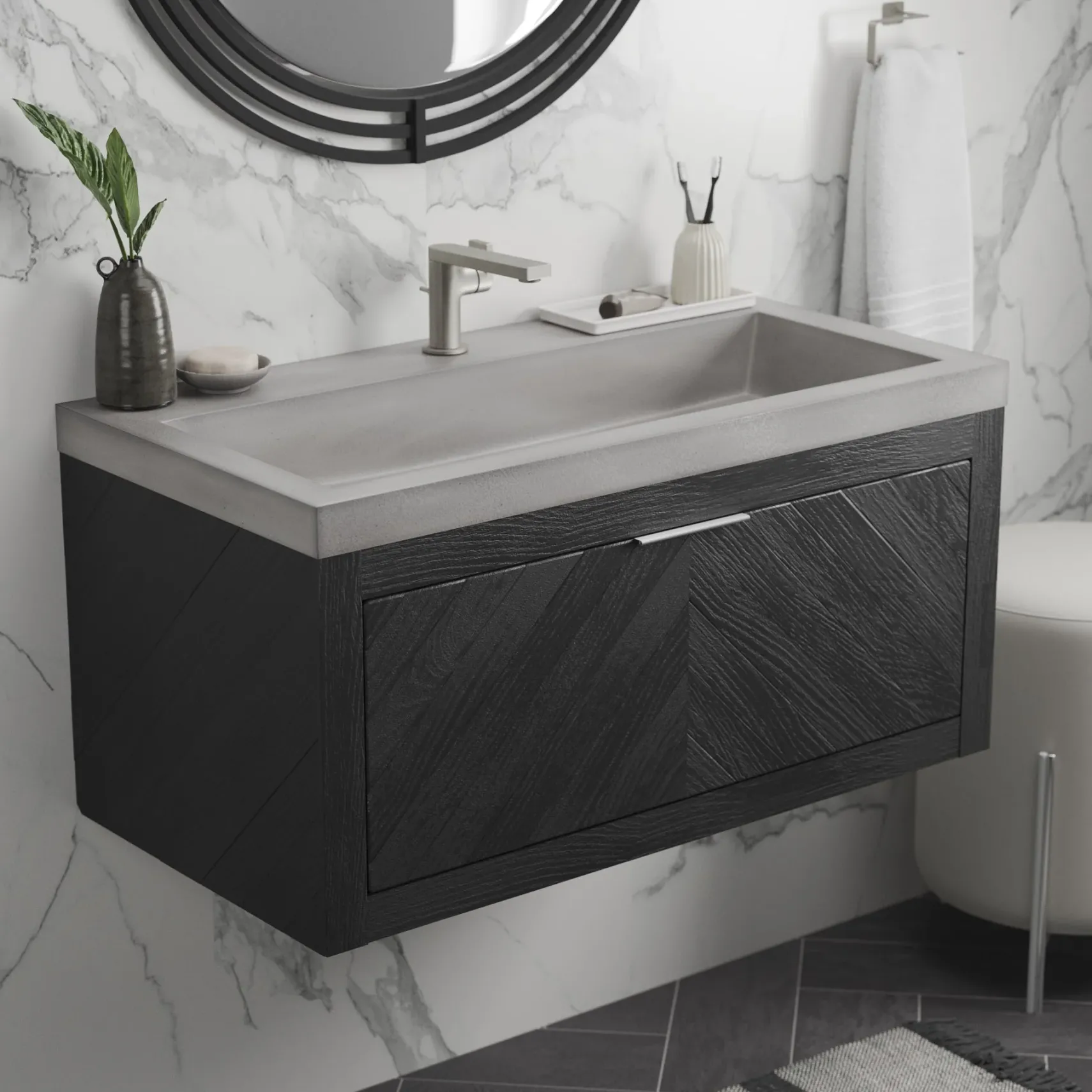 Native Trails Trough 36" Rectangle NativeStone Concrete Bathroom Sink, 1 Faucet Hole, Ash, NSL3619-A